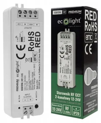 Zdjęcie produktu dla Sterownik do taśm LED z regulacją barwy białej (CCT), 10A, 2-kanałowy, 12-24V, bezprzewodowy