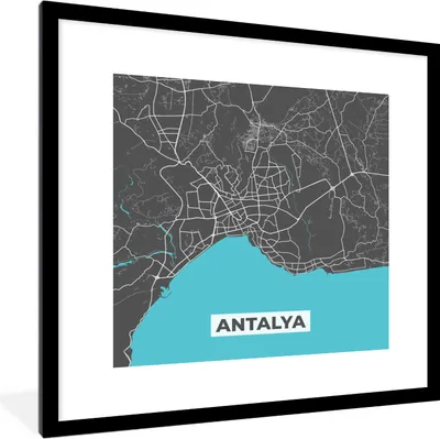 Produktbild von MuchoWow® Gerahmtes Poster Antalya - Stadtplan - Blau - Karte 40x40 cm - Poster mit Schwarzem Bilderrahmen Wandposter Rahmen Foto Bilder - Poster - Plakat im Rahmen
