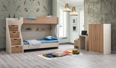 Produktbild von Kinderzimmer-Set aus Holz in Braun mit modernem Design