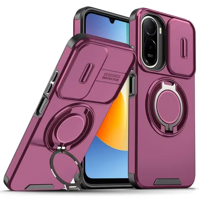 Obrázek produktu pro Dvouvrstvé pouzdro pro Xiaomi Redmi A7 Pro, s posuvným krytem fotoaparátu a magnetickým kroužkovým stojánkem Třešňově
