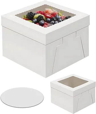Produktbild von Kuchenbox-Set – Kuchenkarton mit Kuchenplatte – Kuchentransportbox für Kuchen – n (20 x 20 x 20 cm) (weiß)