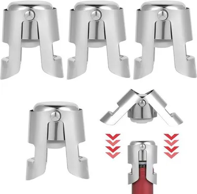 Productafbeelding van Ibenzoa® Champagne-stopset, 4 stuks – luchtdichte afsluitingen voor champagne, mousserende wijn en prosecco, gemaakt van roestvrij staal 430 met siliconen afsluitingen