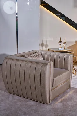 Zdjęcie produktu dla Fotel design salon tapicerka drewno nowoczesny nowy kolor beżowy
