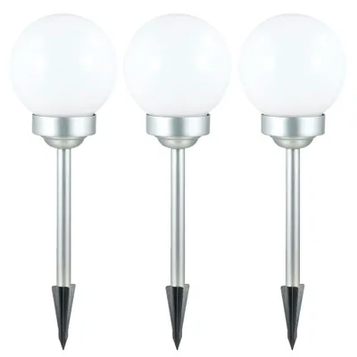 Immagine prodotto di 3 lampade solari a LED, a forma di sfera, colore bianco, diametro 15 cm, altezza 42,5 cm