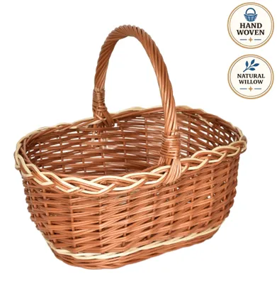 Zdjęcie produktu dla Koszyk tradycyjny, miejski, ręcznie pleciony z naturalnego wikliny, wymiary: 36 x 27 x 32 cm