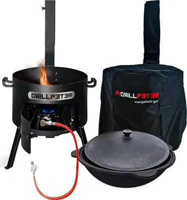 Produktbild von Utschak Asamat Ø50 cm mit Rauchrohr Kasan 22L Gasbrenner Abdeckhaube