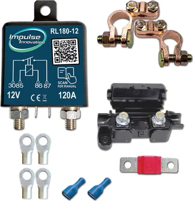 Produktbild von Trennrelaisset | RL180-12 BASIC | 12V 120A | Polklemmen | 10mm² Verbinder | 50A Sicherung