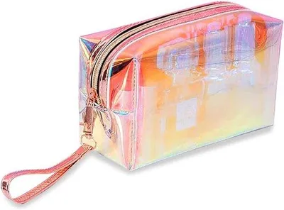 Produktbild von Transparante Make-up-Tas mit Ritsverschluss und Griff, kleine Schönheits-Tasche für Damen und Mädchen, wasserdichte Strandtasche (A)