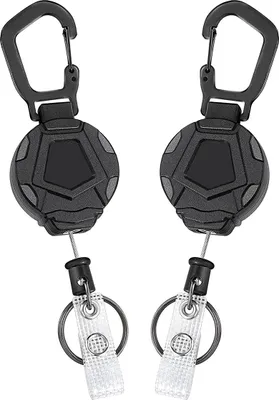 Produktbild von Einziehbares ID-Ausweisetui 2er Pack – Robuster Karabiner, 79 cm Stahlseil für Schlüssel