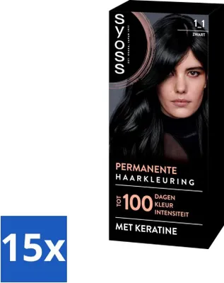 Produktbild von SYOSS – Coloration 1-1 Schwarz – Haarfärbemittel – Grauabdeckung – Reduziert Haarbruch - Vorteilspack - 15 Stücke