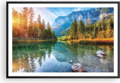 Produktbild von Gerahmtes Poster - Schwarzer Rahmen - Landschaft Berge Morgendämmerung - 91,5x61 cm - Wand Bild - Wanddeko - Wandbilder - Kunstposter - Wandposter - Bilderrahmen - Bilder - Kunstdruck P2BAA91x61-4456