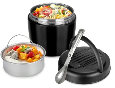 Thermo-Lunchbox 1200 ml Edelstahl BPA-frei schwarz