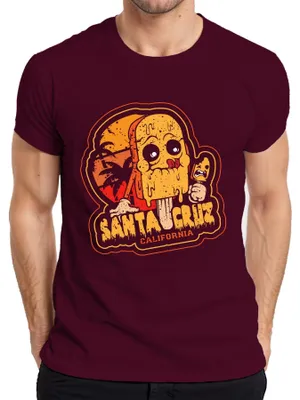 Produktbild von Santa Cruz California Skull Totenkopf Eis Popsicle Sommer Beach Herren T-Shirt, Burgundy, L