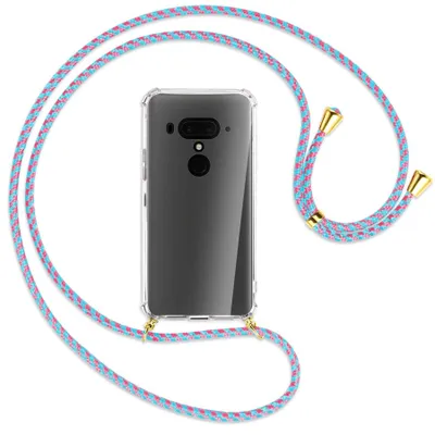 Produktbild von Handykette Backcover-Schutzhülle mit Band (Metall goldfarben) für HTC U12 Plus - pink/mint