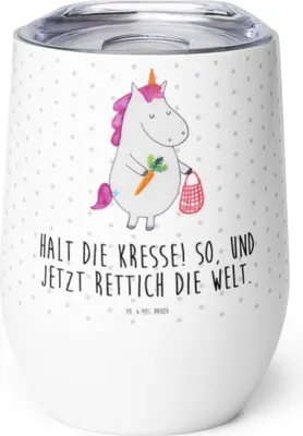 Produktbild von Mr. & Mrs. Panda Thermobecher Einhorn Gemüse - Weiß - Geschenk, thermosbecher, Unicorn, Thermo Becher, Wochenmarkt, Biomarkt, Isolierbecher, Einhörner, edelstahl