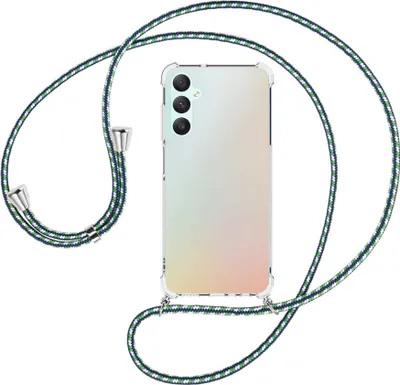 Produktbild von Handykette Backcover-Schutzhülle mit Band (Metall silberfarben) für Samsung Galaxy A05s (SM-A057) - grün/blau/weiß
