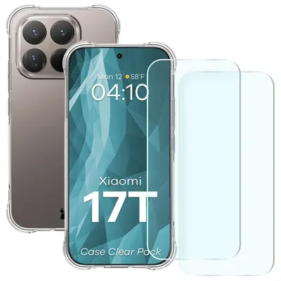 Produktbild von Handyhülle + 2x gehärtetes Glas für Xiaomi 17T, Bizon Case Clear Pack, Transparent