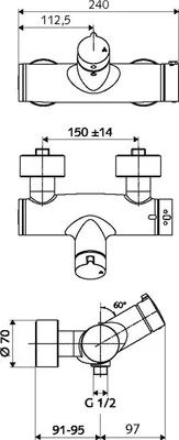 Produktbild von Schell Vorwand-Duscharmatur VITUS VD-T/u chrom, Auf/Zu Thermostat, Duschanschluss oben mit Desinfektion
