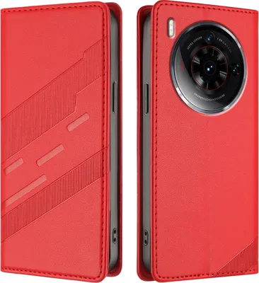 Produktbild von Hülle für ZTE nubia Z50S Pro, Kunstleder Brieftaschen Handyhülle mit Kartenfach und Standfunktion Rot