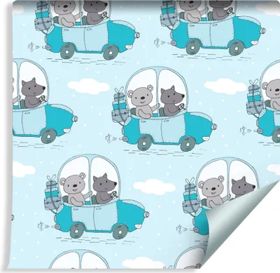 Produktbild von 10m VLIES TAPETE Rolle Kinderzimmer Bären Wülfe Reise Autos Wolken XXL