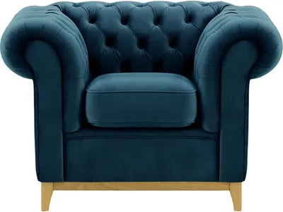 Produktbild von SLF24 - Sessel Chesterfield Wood - blau - Velluto 11