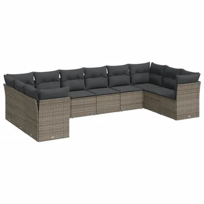 Produktbild von Modulares Garten-Sofa-Set, 10-teilig, mit abnehmbaren Kissen, Poly Rattan, pulverbeschichteter Stahl, UV-beständig, Grau/Dunkelgrau