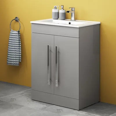 Obrázok produktu pre Umyvadlo INOBA so skriňou 60 cm, sivá lesklá, skriňa pod umývadlo, kúpeľňová skriňa, umývadlo do kúpeľne – kolekcia Avon