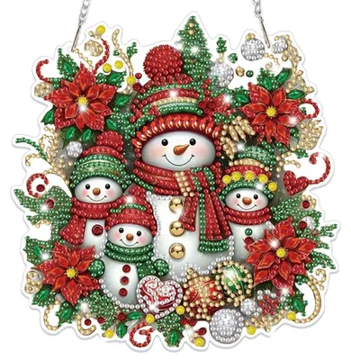 Produktbild von Diamond Painting Anhänger Schneemann 5D Bastelset Fensterdeko für Kinder Erwachsene