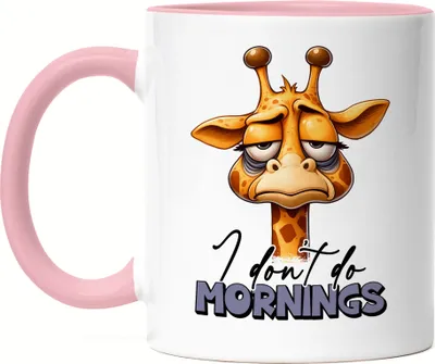 Produktbild von I don't do mornings Tasse Rosa lustiger Spruch Morgenmuffel Giraffe