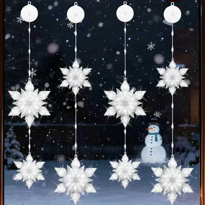 4er-Set LED-Schneeflocken-Lichterkette, 92 LEDs, Timer, IP44
