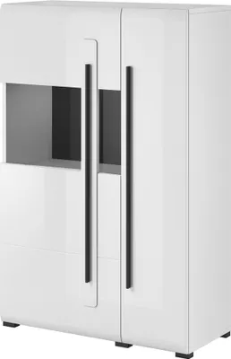 Produktbild von Highboard Vitrine weiß Hochglanz TURDA-83 modern mit Absetzungen in schwarz, B/H/T: ca. 90/136/39 cm