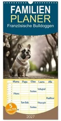 Immagine prodotto di Familienplaner 2027 - Französische Bulldoggen mit 5 Spalten (Wandkalender, 21 x 45 cm) CALVENDO
