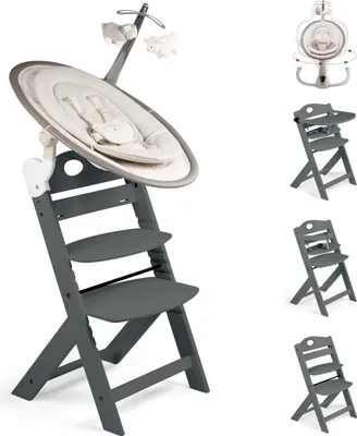 Produktbild von BabyGo Homey-Set Pro Hochstuhl Family inkl. Babywippe & Essbrett beige grey
