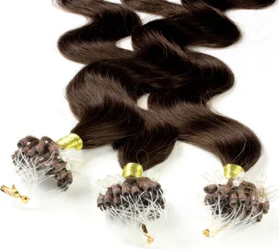 Produktbild von hair2heart Microring Extensions Echthaar gewellt 6/3 Dunkelblond Gold - 25 Strähnen 0.5g 40cm, Echthaar Extensions für dauerhafte Haarverlängerung