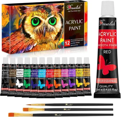 Acrylverfset 12 Farben + 3 Pinsel, 12 ml – Hochpigmentiert