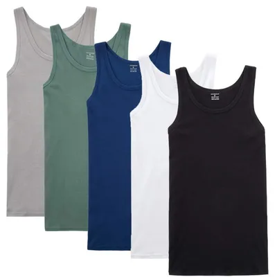 Produktbild von Herren Unterhemd Tank Top 3er/5er Pack 100% Baumwolle M Schwarz Weiß Grau Blau Olivgrün