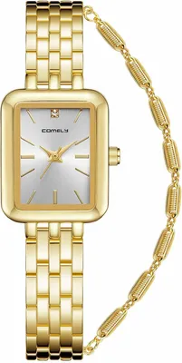 Produktbild von Elegantes Damen Uhr Geschenkset mit wasserdichter Quarzuhr, Edelstahlarmband & funkelnden Details in Gold Silber Design