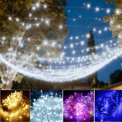 Produktbild von Oyajia 8 Modi LED Lichterkette Strom, Kaltweiß, 100m-1000 LEDs, Timer, Merkfunktion, LED Weihnachten Lichterkette Garten BBQ Party Deko Licht, IP65