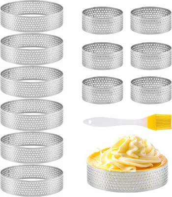 Productafbeelding van Bakringen set 12 stuks, 5 cm en 8 cm, roestvrij staal, met antiaanbaklaag, voor taarten