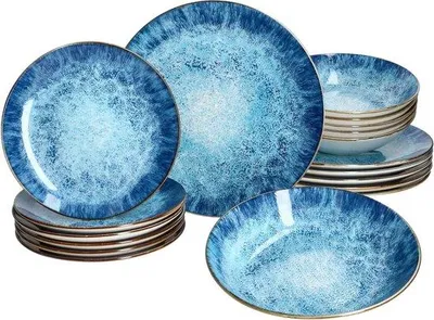 Productafbeelding van 18-delig Servies - Borden Set - Tafel Dekken - Maritiem Design - 6 Persoons - Blauw