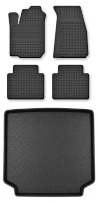 Image de Tapis en caoutchouc + bac de coffre pour Ford Focus MK4 2018- (break, plancher bas) – 5 pièces, noirs, semi-universel, adapté