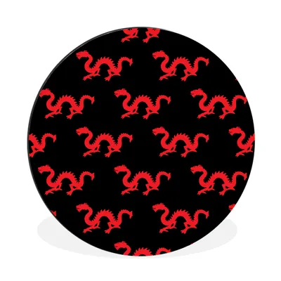 Produktbild von MuchoWow® Aluminium Wandkreis Design - Drache - Rot Ø 60 cm Wanddeko Modern Wohnzimmer - Wand Kreis - Wandbild - Schlafzimmer - Aluminium Bild - Kinderzimmer - Wohnzimmer Dekoration - Wandschmuck