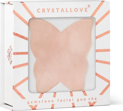 Produktbild von CRYSTALLOVE Butterfly Guasha Gesichtsmassageplatte mit Rosenquarz