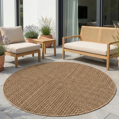 Obrázek produktu pro Carpetsale24 Vnit?ní a Venkovní Koberec Vod?odolný P?írodní Jutový Vzhled Ideální do Obývacího Pokoje Kuchyn? Terasy a Balkonu Velikost:160 cm Kulatý