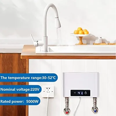 Produktbild von Elektronische kontinuierliche Wärmedusche, 220 V Elektrischer Warmwasserbereiter, Temperaturauswahl 30-52 ° C Baddusche Kit, Handwaschbecken, Küche, B