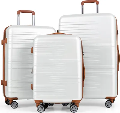 Zdjęcie produktu dla COSTWAY 3-częściowy zestaw walizek 20/24/28 cali, zestaw walizek podróżnych z zamkiem TSA, teleskopową aluminiową rączką i 4 kółkami, rozszerzany bagaż podręczny biały