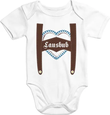 Produktbild von Kurzarm Baby Body Lausbub Baumwolle mit lustigen Spruch Junge Onesie Babykleidung Moonworks® weiß 6-12 Monate