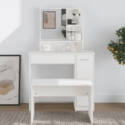 Productafbeelding van De Living Store make-uptafel met spiegel, wit, 86,5 x 35 x 136 cm