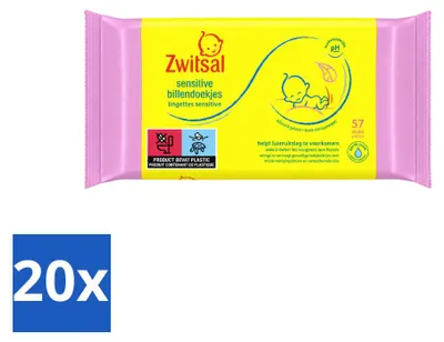 Productafbeelding van 20 pakken Zwitsal babydoekjes Sensitive voor de gevoelige huid, elk pak met 57 doekjes - voordeelverpakking - 20 stuks