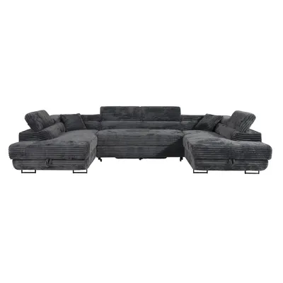 Produktbild von Wohnlandschaft U – Form Ecksofa Miami TILIA Cord Anthrazit mit Bett Bettkasten Kopfteilverstellung Bett Sofa Schlafsofa Bigsofa